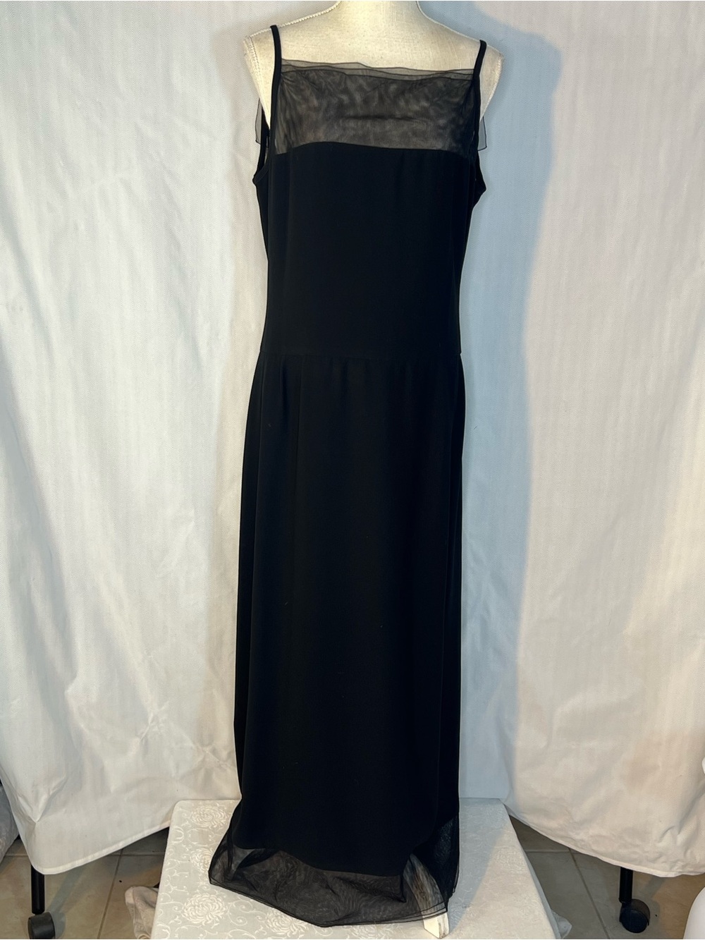 Harve Bernard Collection Vintage Maxi Formal Dress Sheer Mesh Neckline & Hem 14👍